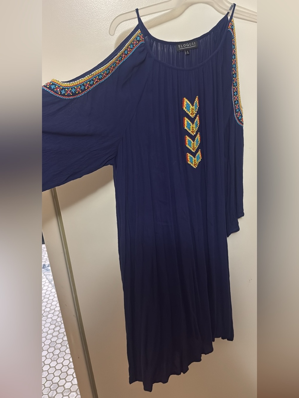 Eloquii Navy One-Shoulder Embroidered Shift Dress